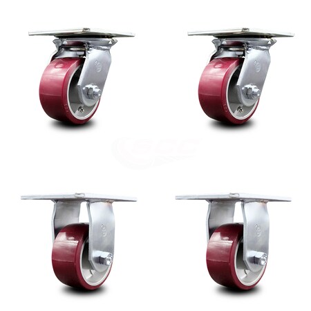 Service Caster 4 Inch Poly on Aluminum Caster Set with Ball Bearings 2 Swivel 2 Rigid SCC SCC-35S420-PAB-2-R-2